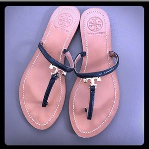COPY - Tory Burch Black T Logo Flat Thong Sandals